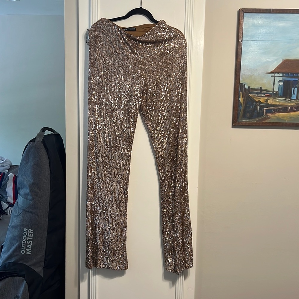 Zara wide leg gold sparkle pants